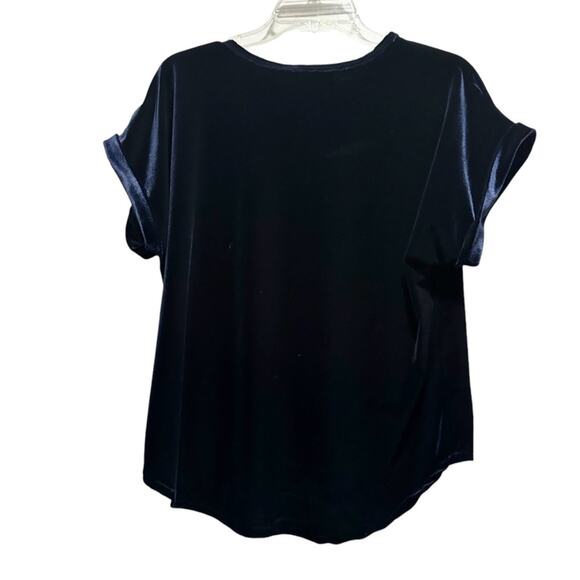 Sofia Made in Italy Blue Velvet Velour V Neck Top Shirt Large L Vintage Shirt - Picture 3 of 14